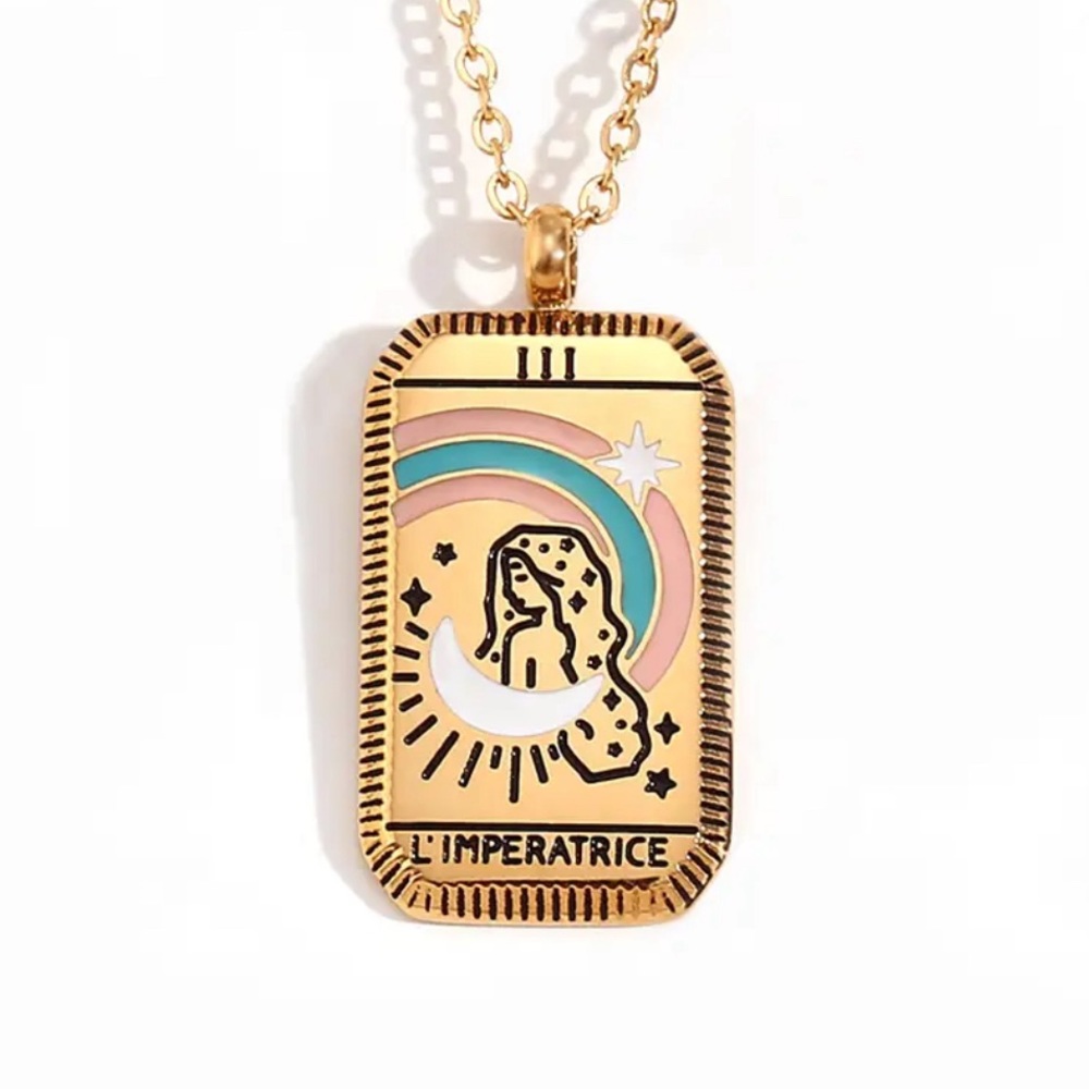 French L’Imperatrice / ‘The Empress’ Dainty Tarot Card Necklace | Gold/Silver